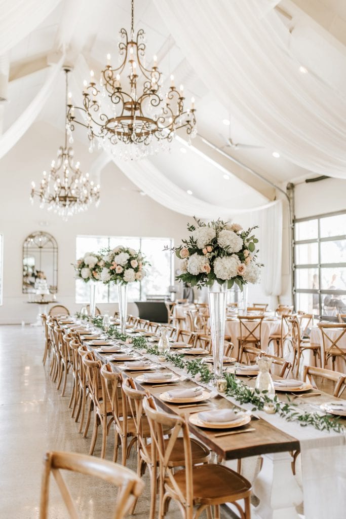 Decorated reception hall at a Georgia wedding venue.